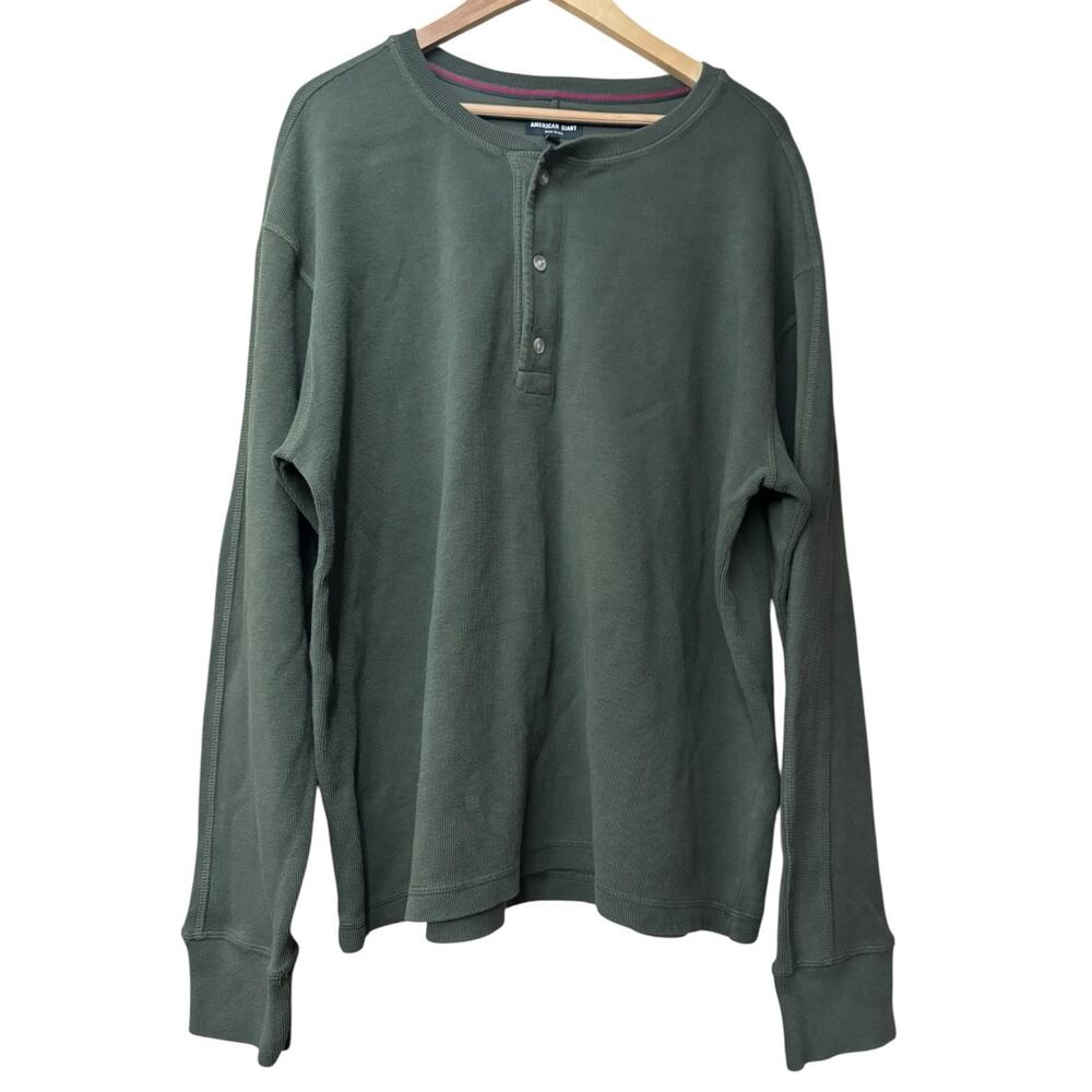 NWOT American Giant Green Ribbed Henley Long Sleeve Shirt Mens Size XL